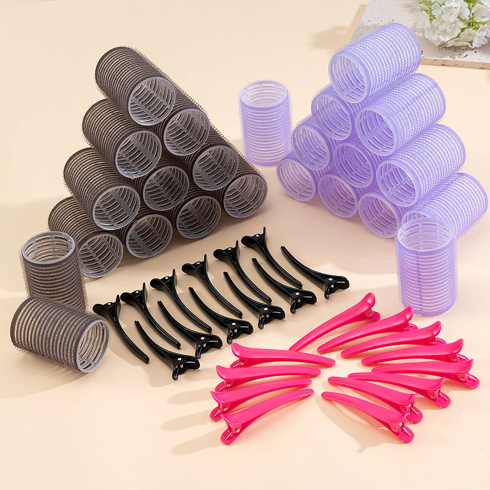 24pcs/Set Self Grip Hair Rollers No Heat Hair Clip Curlers Heatless