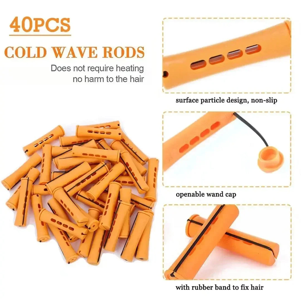 40pcs Cold Wave Perm Rods Set For Women's Long & Short Natural Hair -
